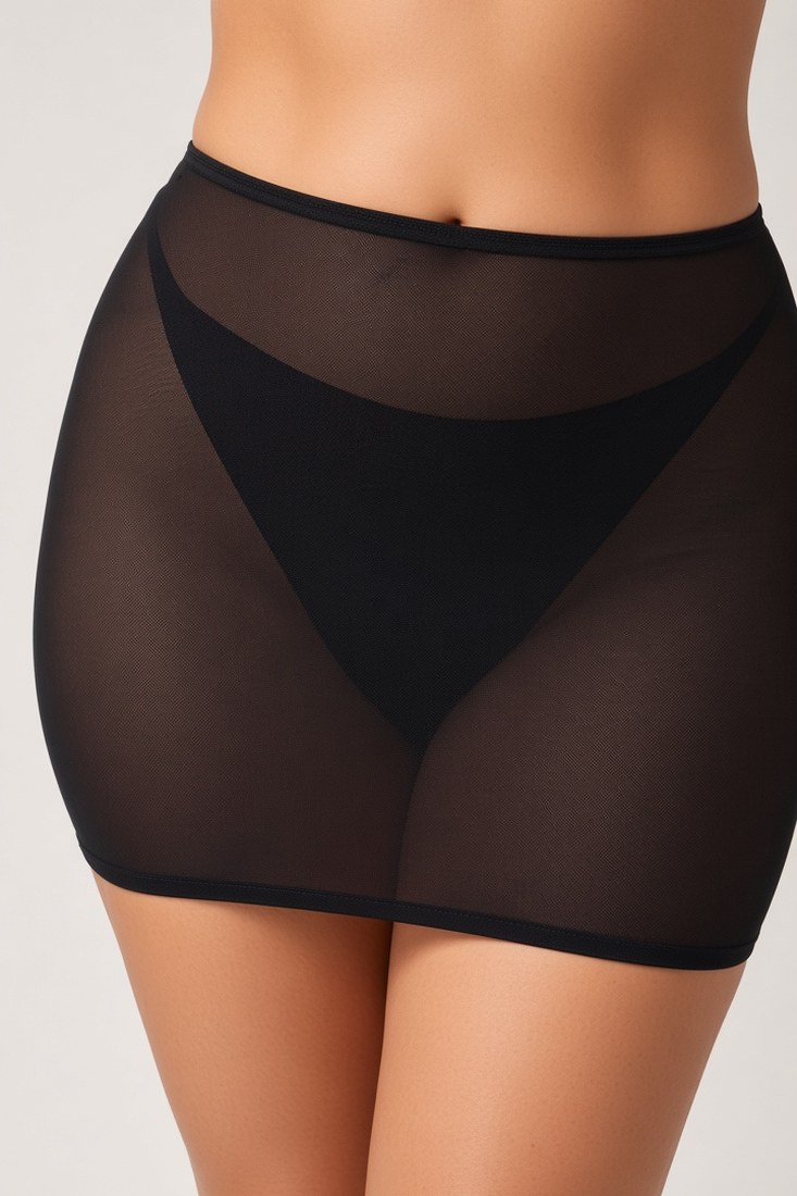 Μαύρη διάφανη μίνι φούστα με μαύρο string, μπροστά